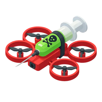 A cartoon illustration of a drone carrying illegal drugs.