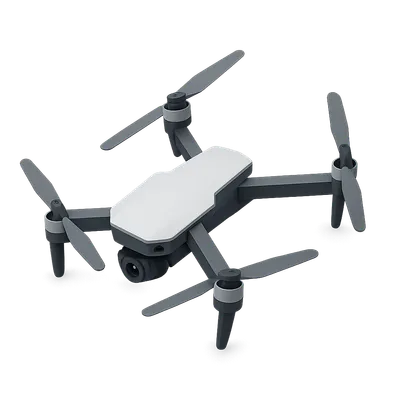 A cartoon illustration of a small quadcopter drone aircraft.
